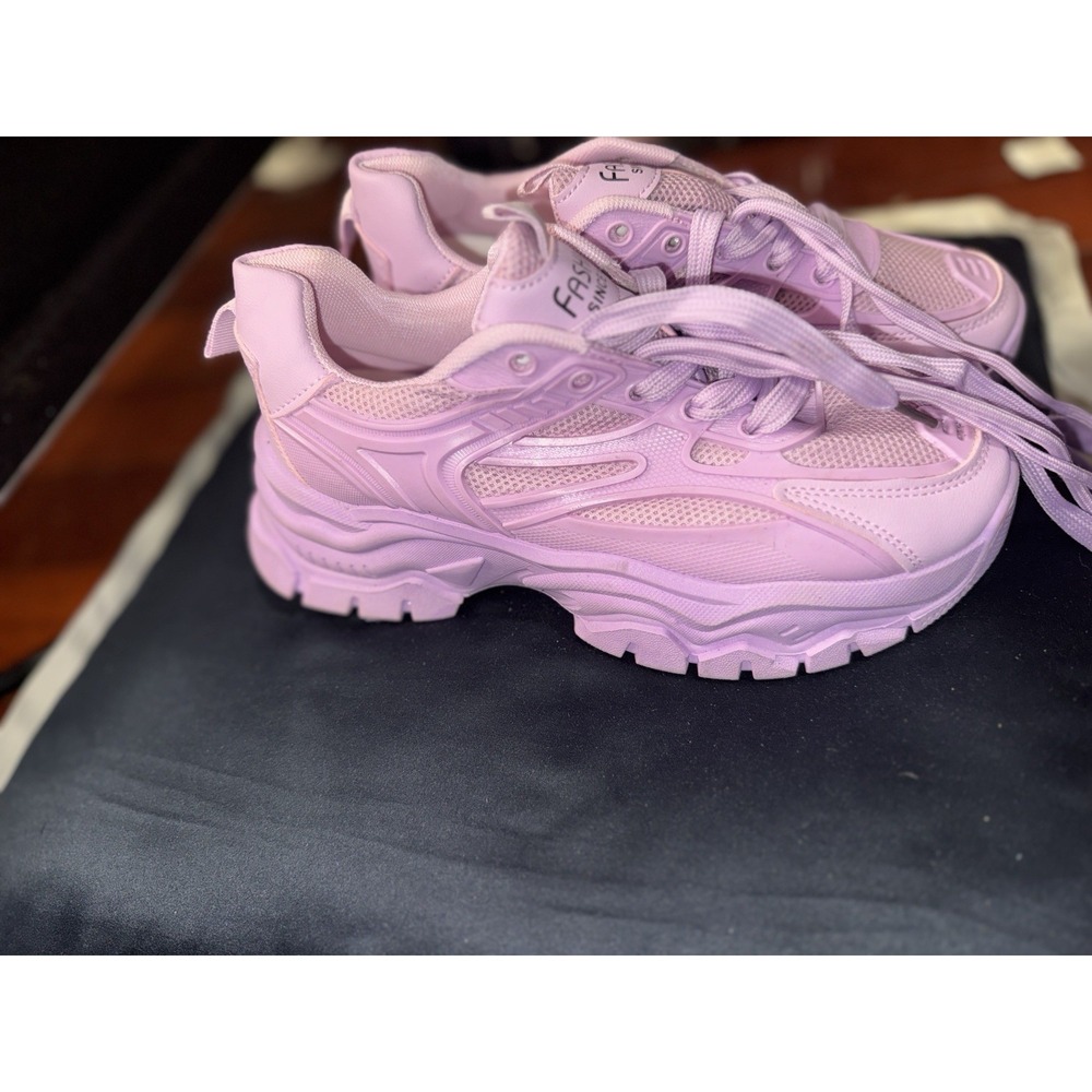 Purple Chunky Platform Sneakers W Thick -Slip Sole, Height Increase & Cushioned - Picture 8 of 13